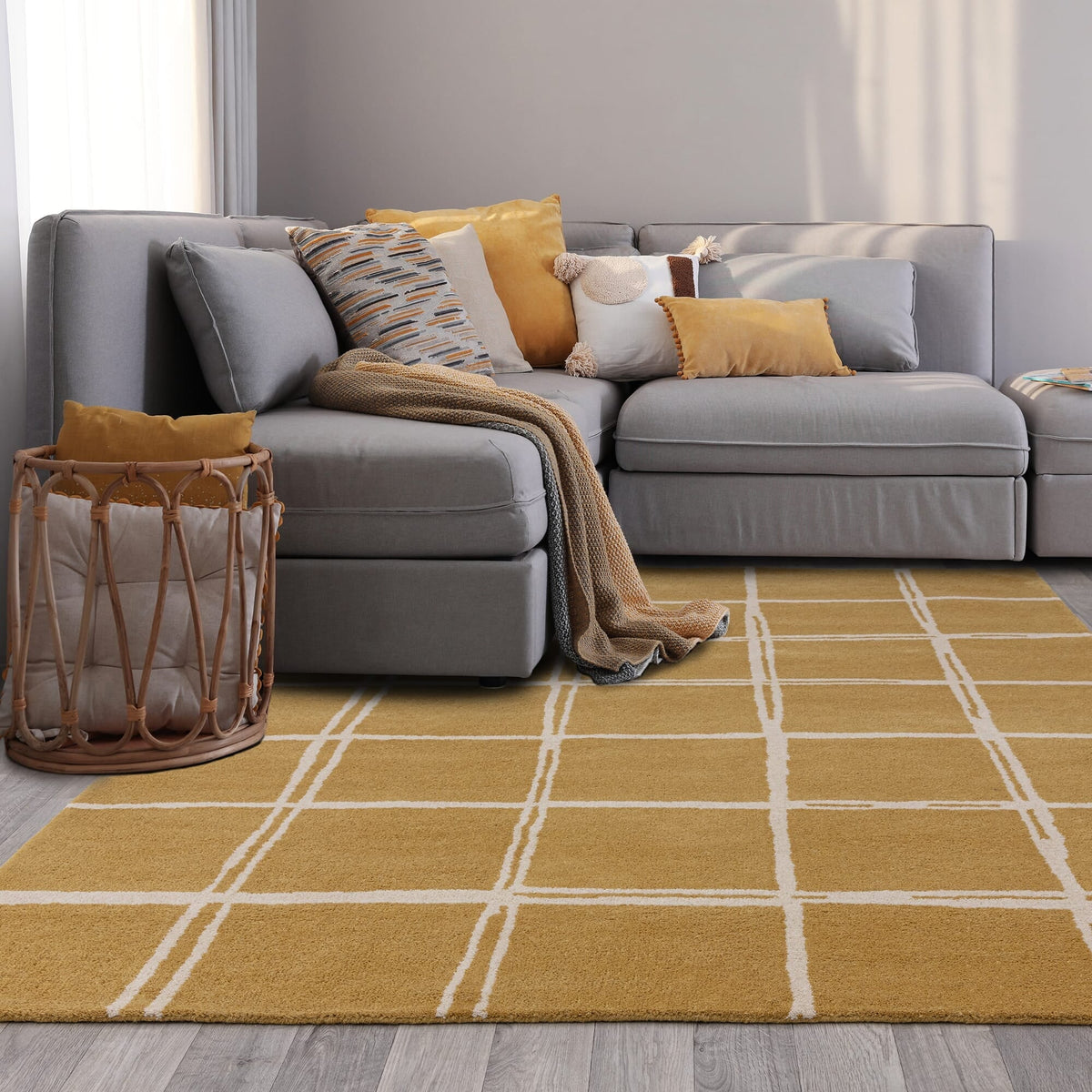 Vloerkleed Rugestiq Albany raster goud – foto 2