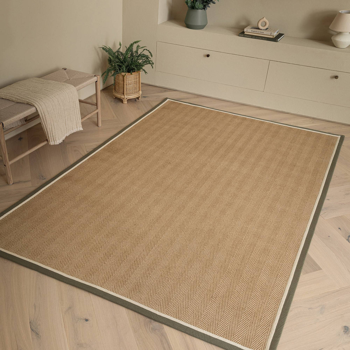 Vloerkleed Rugestiq Bordo visgraat Khaki crème – foto 2