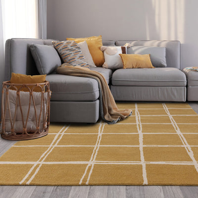 Vloerkleed Rugestiq Albany raster goud – foto 2