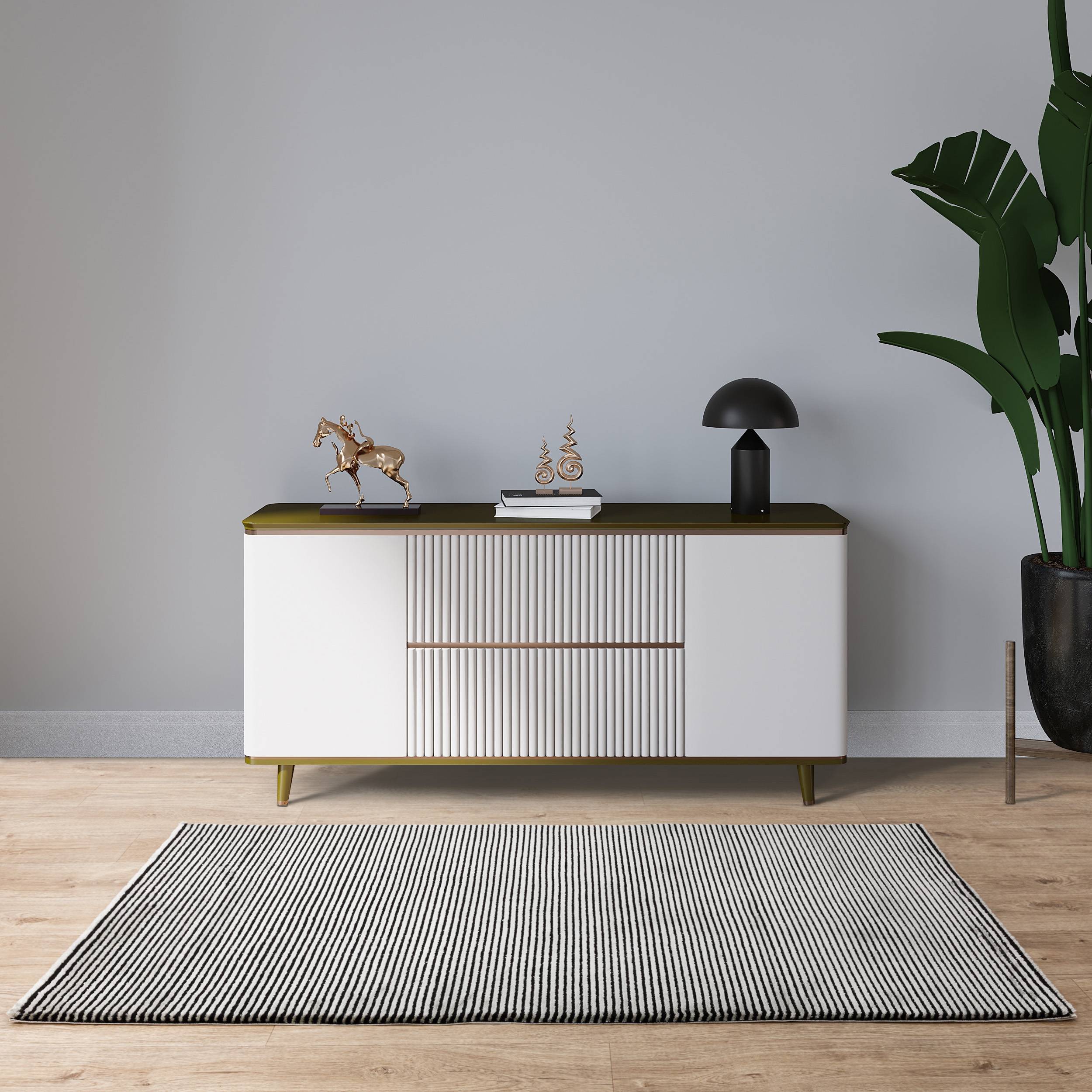Vloerkleed Kuza Plain Stripe Khaki