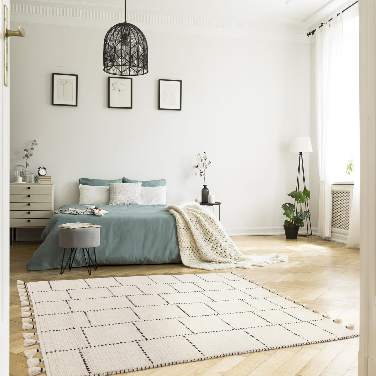 Vloerkleed Rugestiq Nepal crème zwart tegels – foto 2