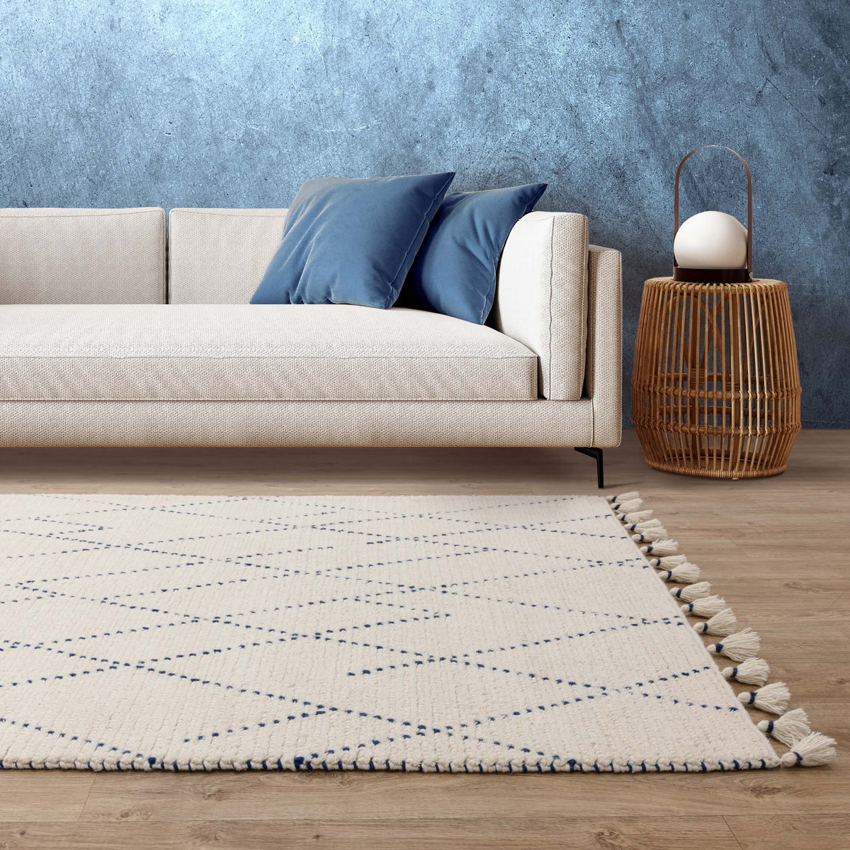 Vloerkleed Rugestiq Nepal crème blauw lijnen – foto 2