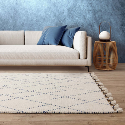 Vloerkleed Rugestiq Nepal crème blauw lijnen – foto 2