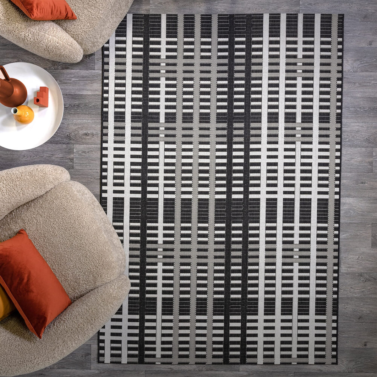 Vloerkleed Rugestiq Patio zwart raster voor binnen en buiten PAT22 – foto 2