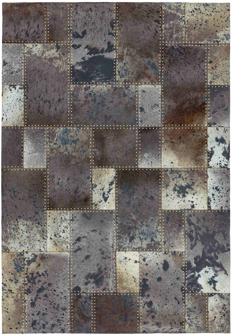 Laagpolig vloerkleed Easy Living Xylo Hand Sewn Cowhide Grey Black Studs