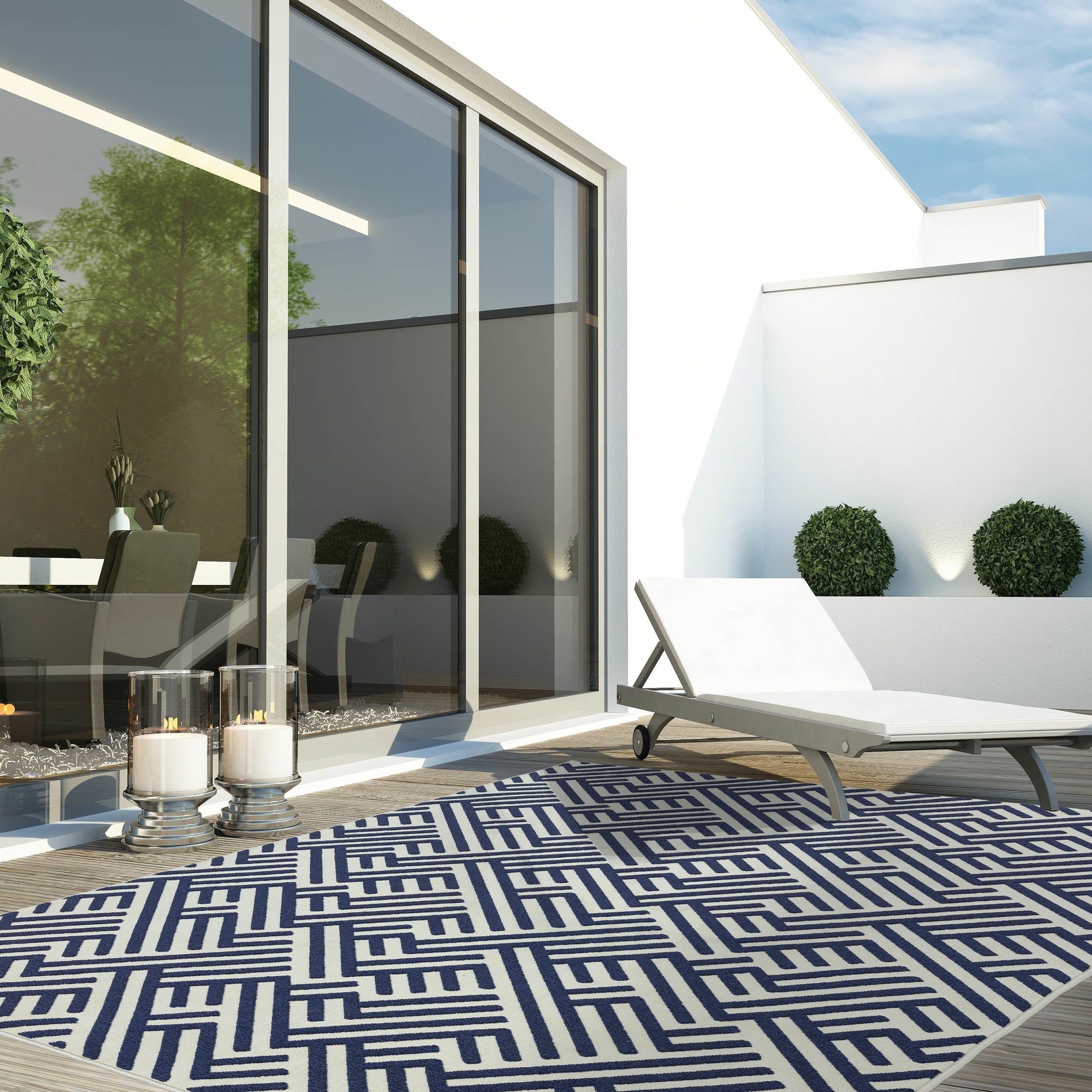 Vloerkleed Easy Living Antibes Blue White Linear