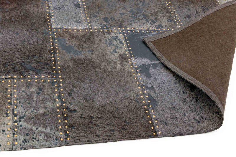 Laagpolig vloerkleed Easy Living Xylo Hand Sewn Cowhide Grey Black Studs
