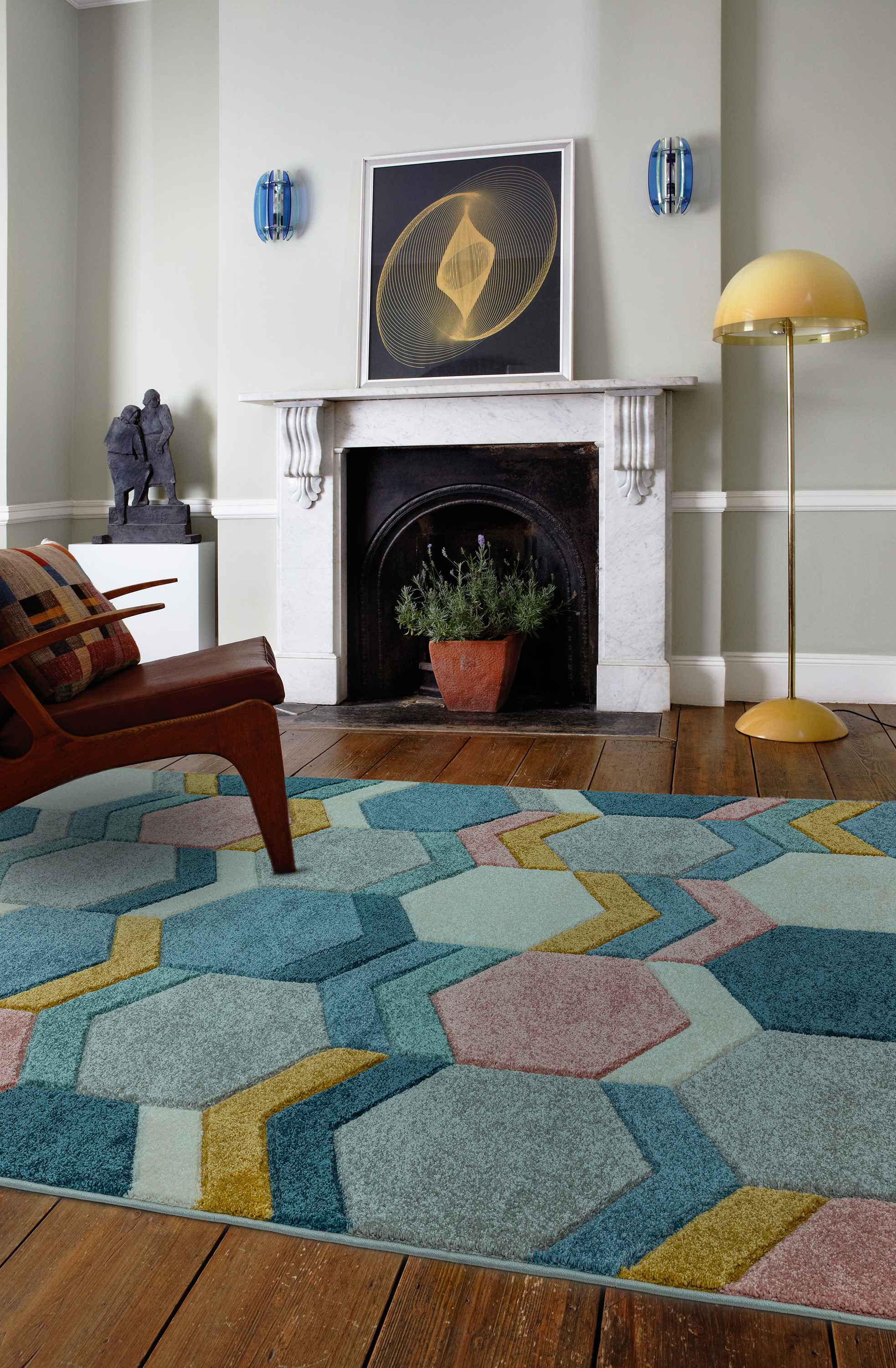 Laagpolig vloerkleed Easy Living Sketch Hexagon Multi