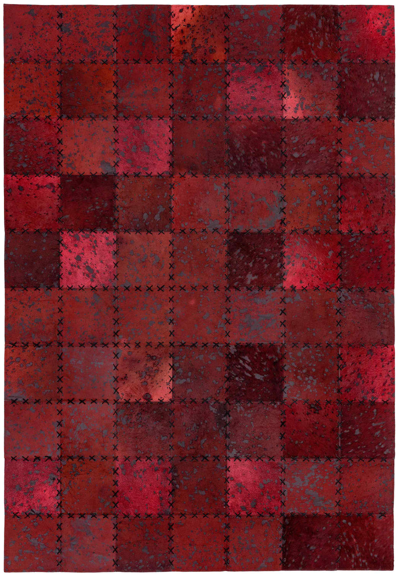 Laagpolig vloerkleed Easy Living Xylo Hand Sewn Cowhide Red Cross Stitch