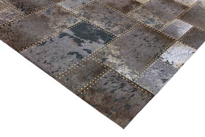 Laagpolig vloerkleed Easy Living Xylo Hand Sewn Cowhide Grey Black Studs