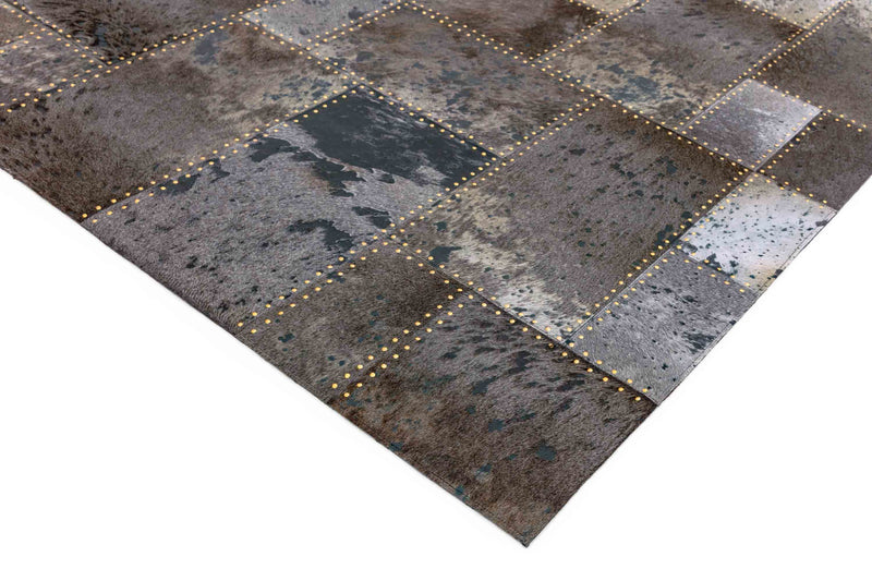 Laagpolig vloerkleed Easy Living Xylo Hand Sewn Cowhide Grey Black Studs